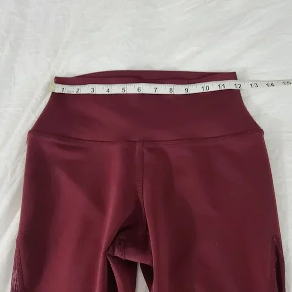ALO Yoga Mesh Detail Cropped Leggings‎ High Waist Maroon Red Size Small - Picture 7 of 8